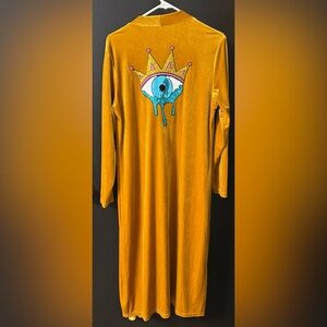 Upcycled Gold Velvet Duster with Beautiful Evil Eye Patch on the Back, size L